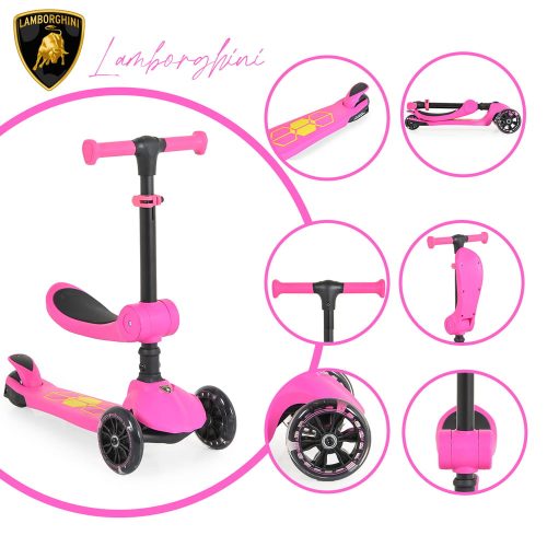 Moni Lamborghini 2in1 ráülős roller pink