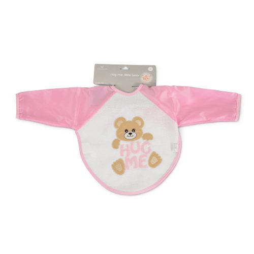 Moni Bear előke hosszú ujjal, macis mintával, pvc/textil pink